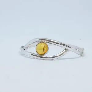 bracelet rigide en argent 925 millième et cabochon d'ambre