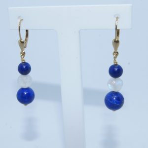 Boucles d’oreilles Lapis Lazuli et Pierre de Lune sur dormeuse argent