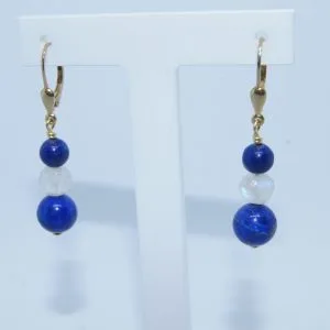 Boucles d’oreilles Lapis Lazuli et Pierre de Lune sur dormeuse argent