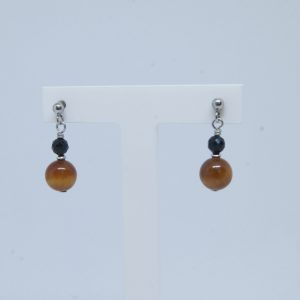 Boucles d'oreille œil de tigre et spinelle sur tiges argent