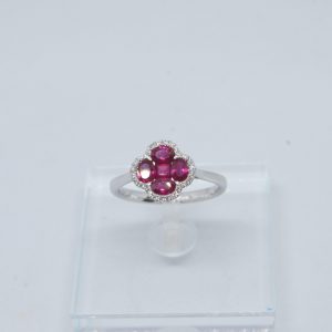 Bague or blanc Rubis et diamants