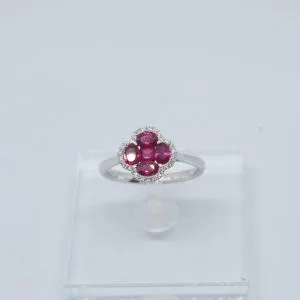 Bague or blanc Rubis et diamants