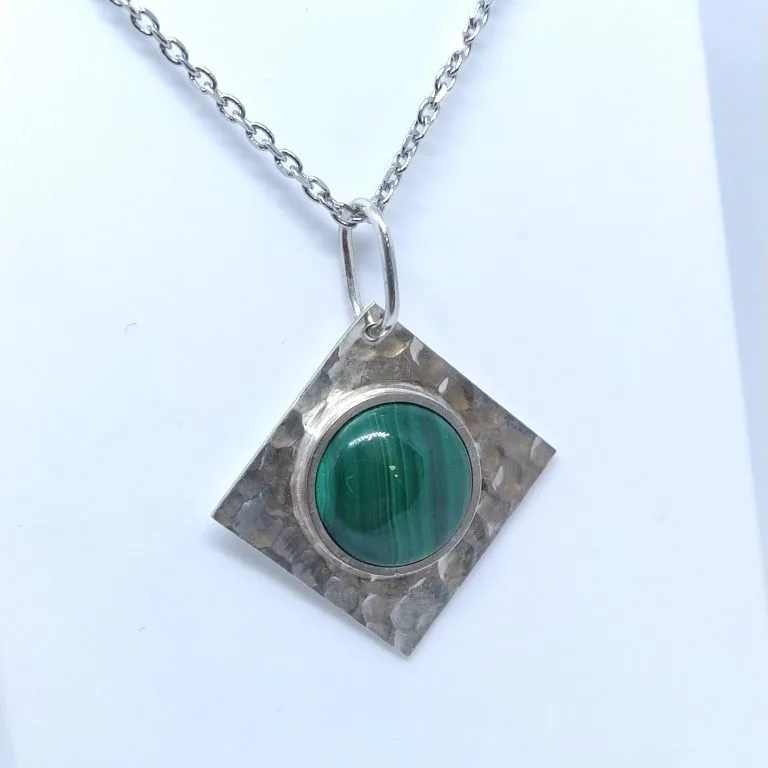 pendentif martelé argent et malachite 12mm