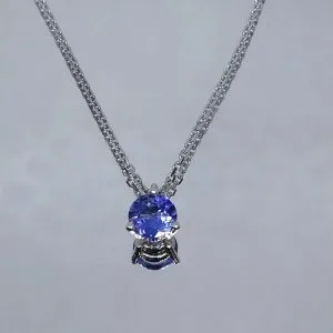 Collier or blanc et Tanzanite 6mm